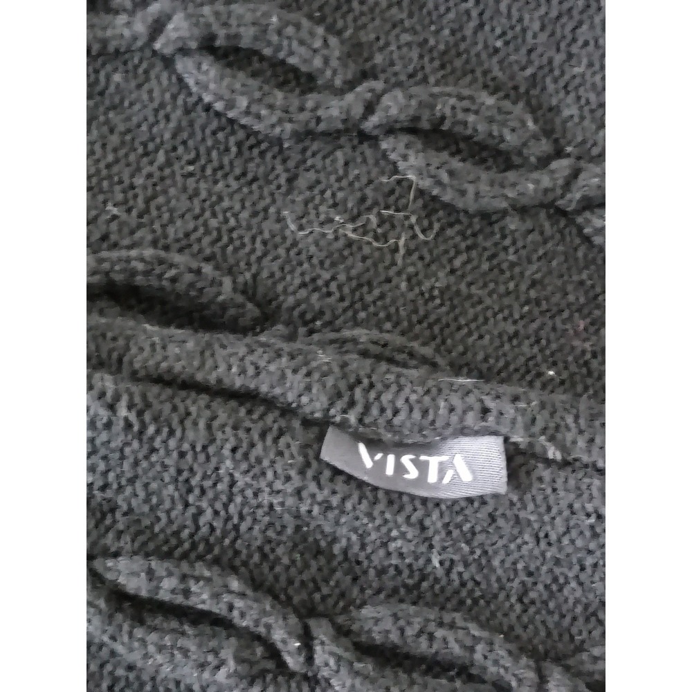 VISTA-Wool Blnd Black Cable Knit Btn Front V Neck Cardigan Sweater Alice Turtle - Picture 10 of 10